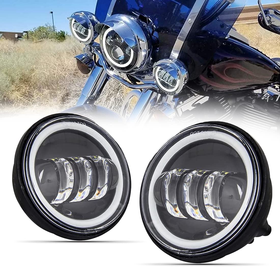 

VOSICKY Универсальные светодиодные противотуманные фары для ретрофита для мотоциклов Harley-Davidson DC High IP67 Низкое энергопотребление Набор из 2 штук, 4,5 дюйма, 12В/24В, 30Вт, Яркость,