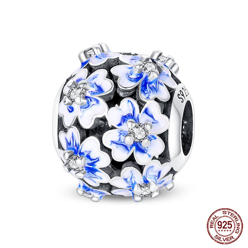 100% Copper Butterfly Flower Blue Zircon Charms Beads Fit Qikaola Original Bracelets Exquisite Diy Jewelry Gift