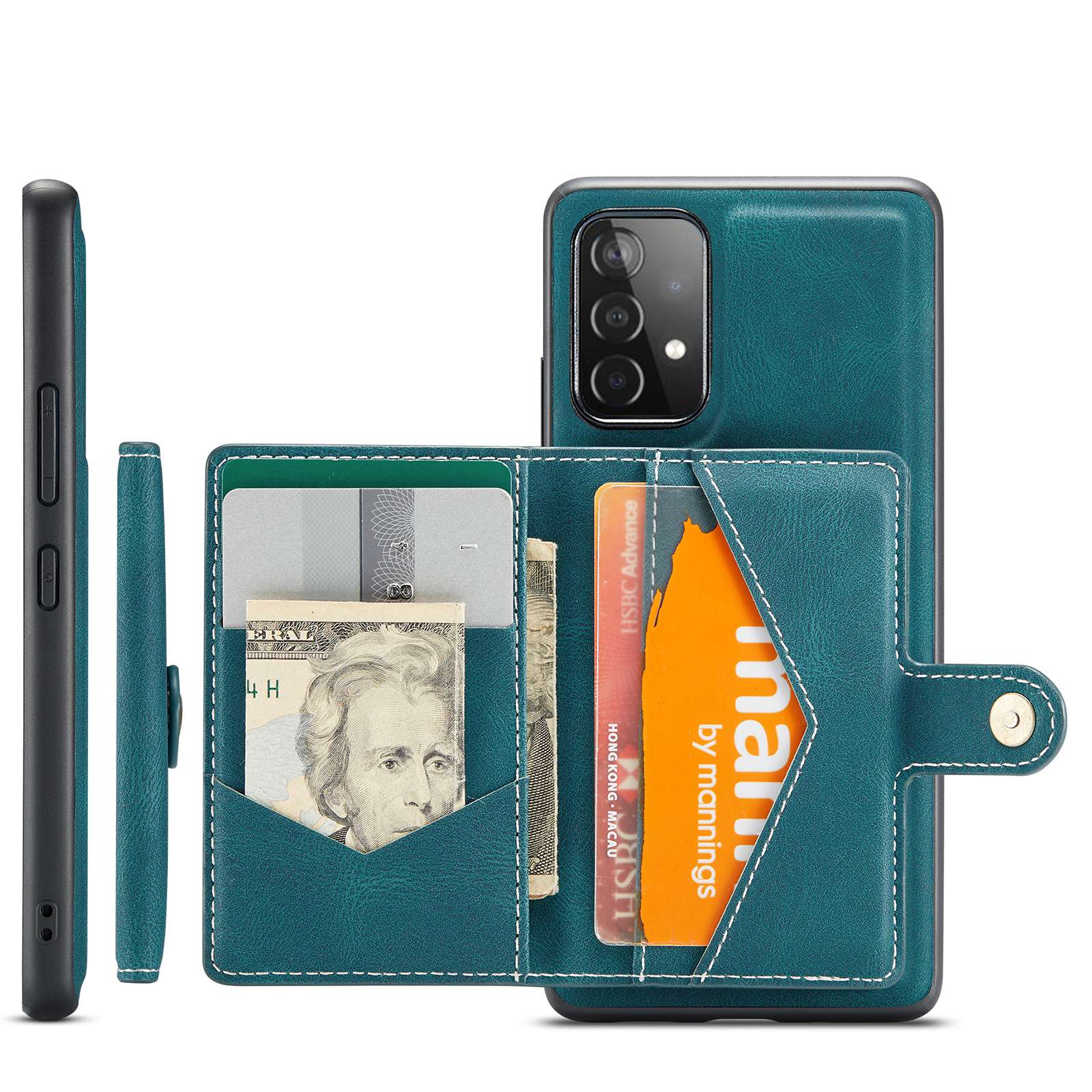 

JEEHOOD For Samsung Galaxy A33 5G Leather Coated TPU Phone Case Detachable 2-in-1 Wallet Kickstand Design Protective Shell Green