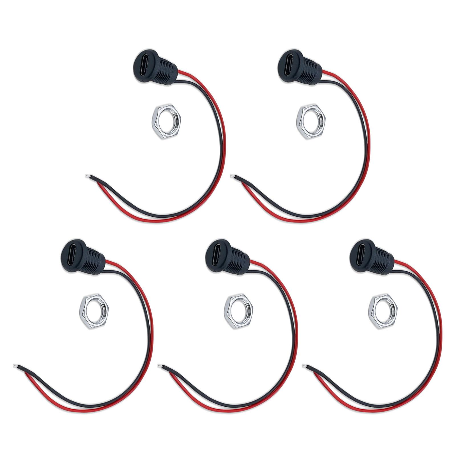 

5Pcs Type C Female 2Pin USB Connector Waterproof Female Connector Jack Female Socket Charging Interface with Wire 1