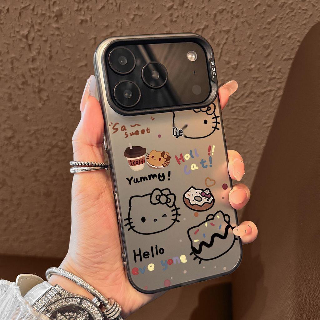 Capa de Celular Prata Donut KT Cat para Modelos de iPhone 7, 12, 13, 14, 15, 16, 17PRO