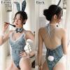 AINetJP Bunny Girl Cosplay Set Bunny Rabbit Ears Lingerie Sexy High Leg Leotard (Red)