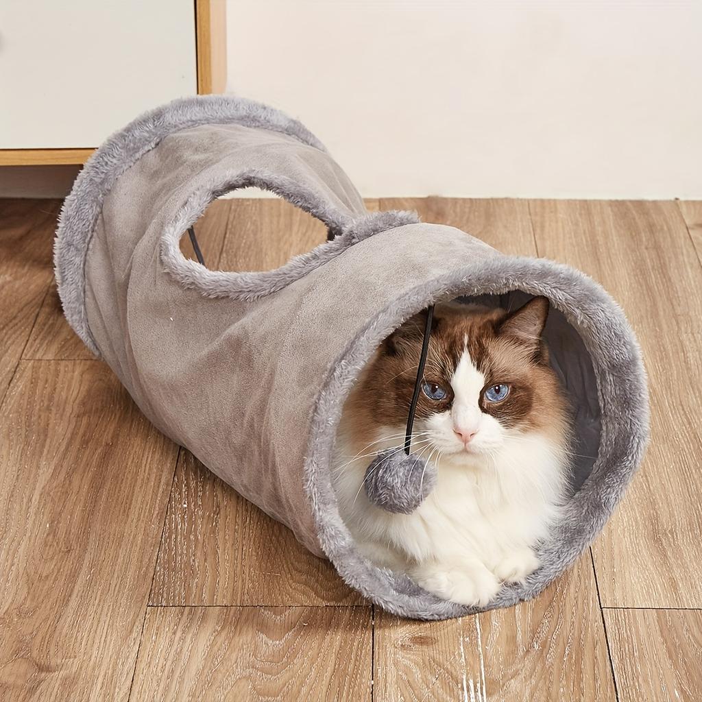 Foldable Velvet Cat Tunnel with Fun Ball Holes, Suitable for Small Pets Cat Tunnel