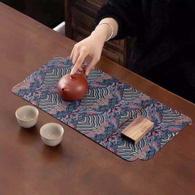 Dwustronna brokatowa podkładka pod herbatę - Chiński styl zen, antypoślizgowa podkładka do suchego parzenia na ceremonię herbacianą, dekoracja stołu w stylu vintage, tradycyjny podkładka
