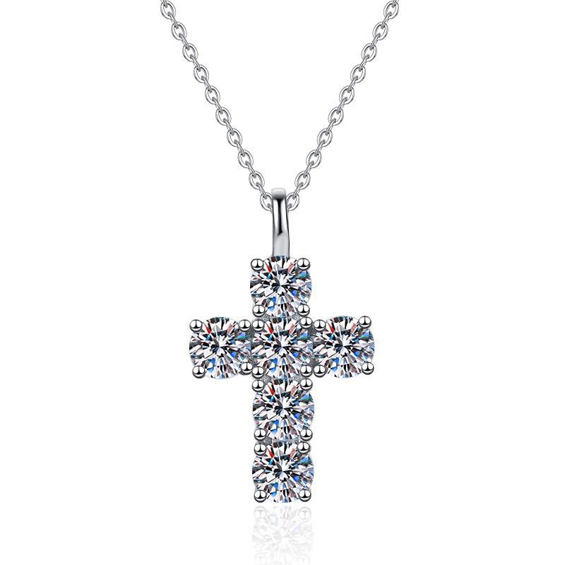 Women's Geometric 925 Sterling Silver Cross Pendant Necklace with 3 Carat Moissanite