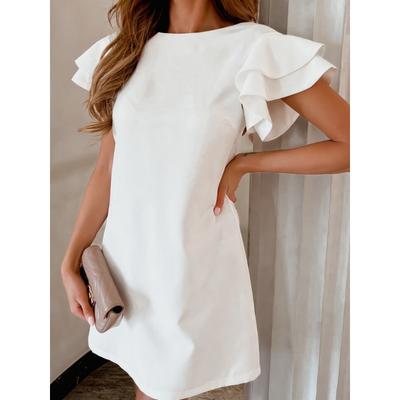Summer Simple Short Sleeved Fashion Ruffled Dress Women Backless O Neck Solid Color Elegant Casual Simple Loose A-line Party Short Dresses Female