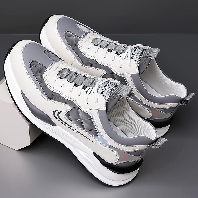 2025 Spring New Men's Sports Shoes Fashion Running Leather Cowhide Men's Shoes Platform Trend Color Matching Dad Shoes