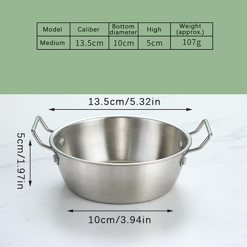 

Бытовая тарелка для закусок с двойной ручкой, кухонная миска из нержавеющей стали, круглая миска для риса и вина, контейнер для еды с антипригарным соусом 13cm