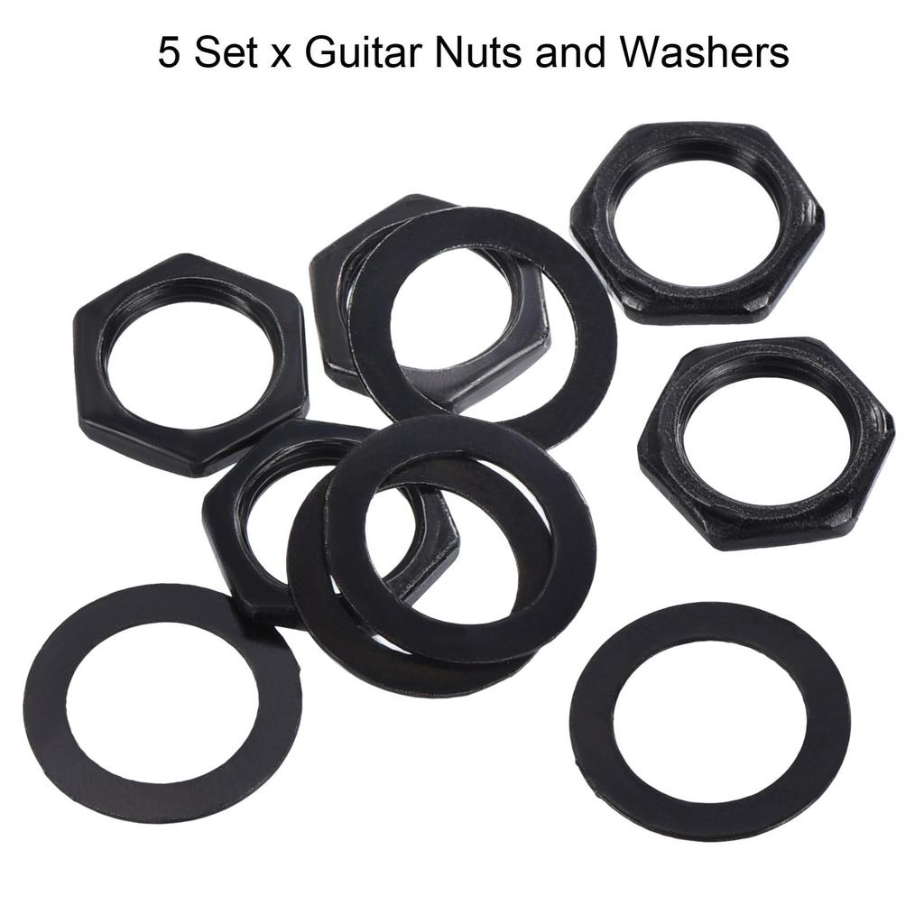 uxcell Set of Guitar Nuts Guitar Jack Socket for Electric Guitars and Basses 5-Piece & Washers, M9, Input/Output Nuts, Black,