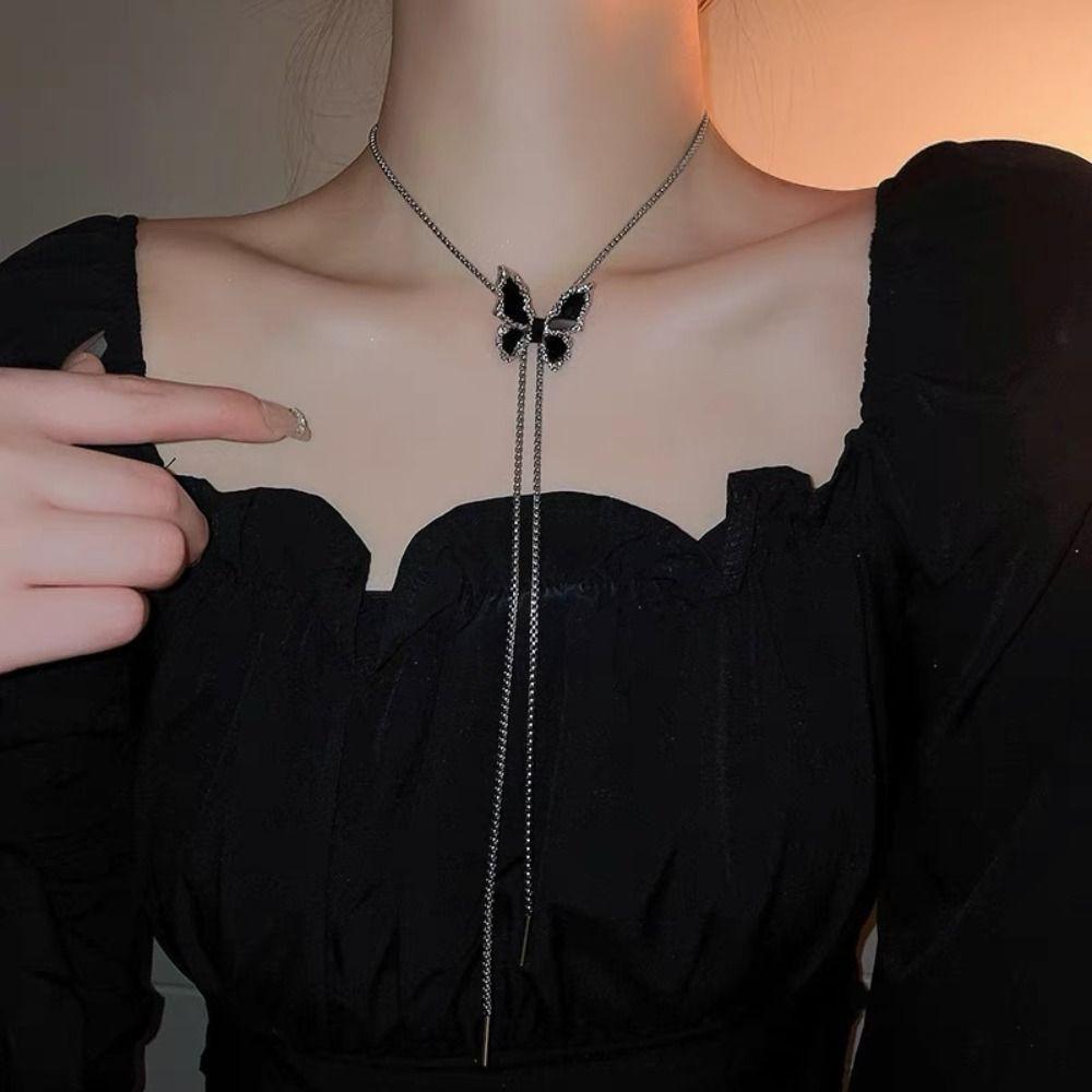 Silver Butterfly Chain Choker Zinc Zinc Alloy Butterfly Clavicle Chain Trendy Black Butterfly Necklace Party