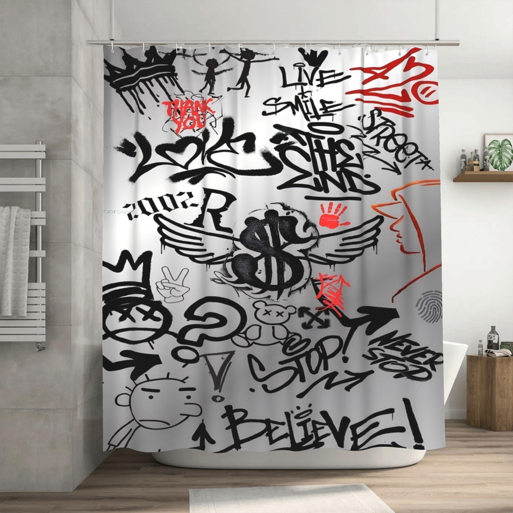 

Urban Street Art Graffiti Shower Curtain with Hook-Removable Machine Washable Polyester Bathroom Decoration, Shower Curtain 90x180cm