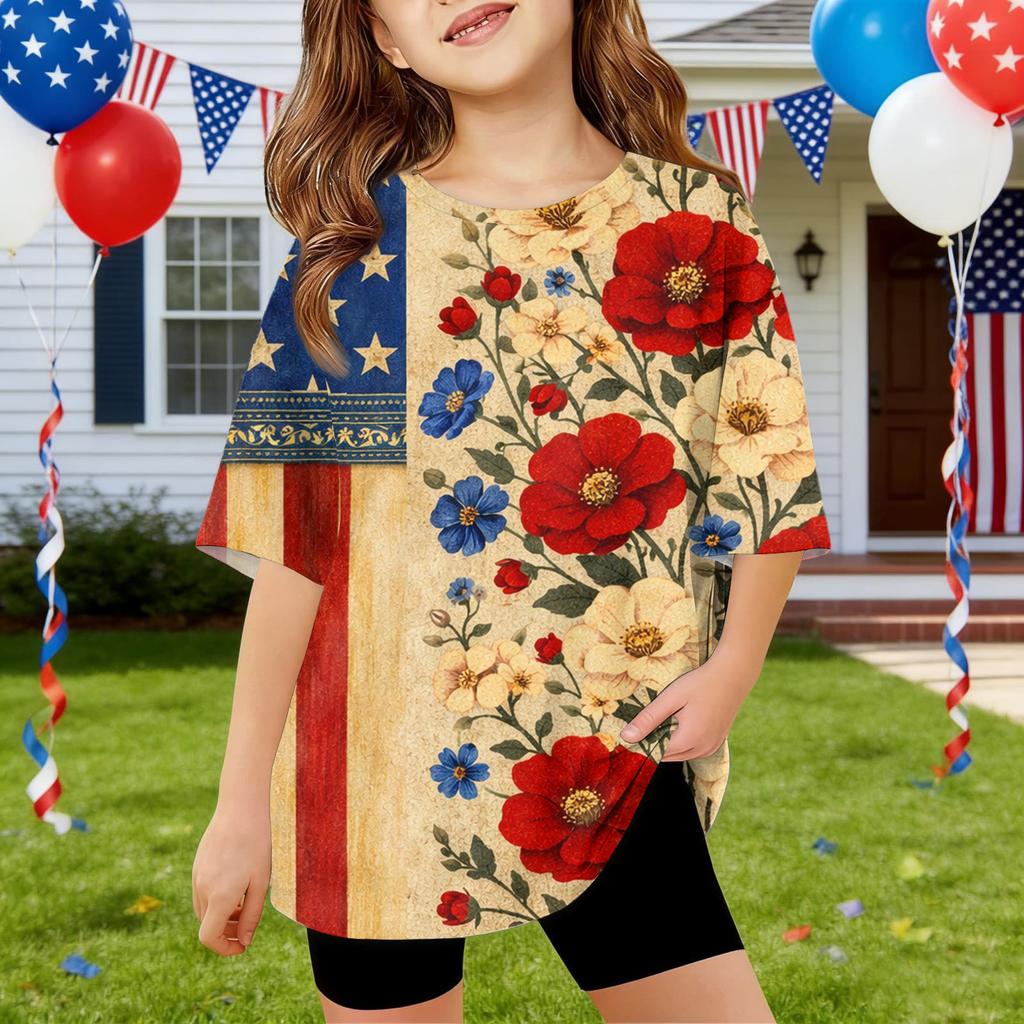 Kids Independence Day Print Round Neck Short Sleeve Casual T-shirt