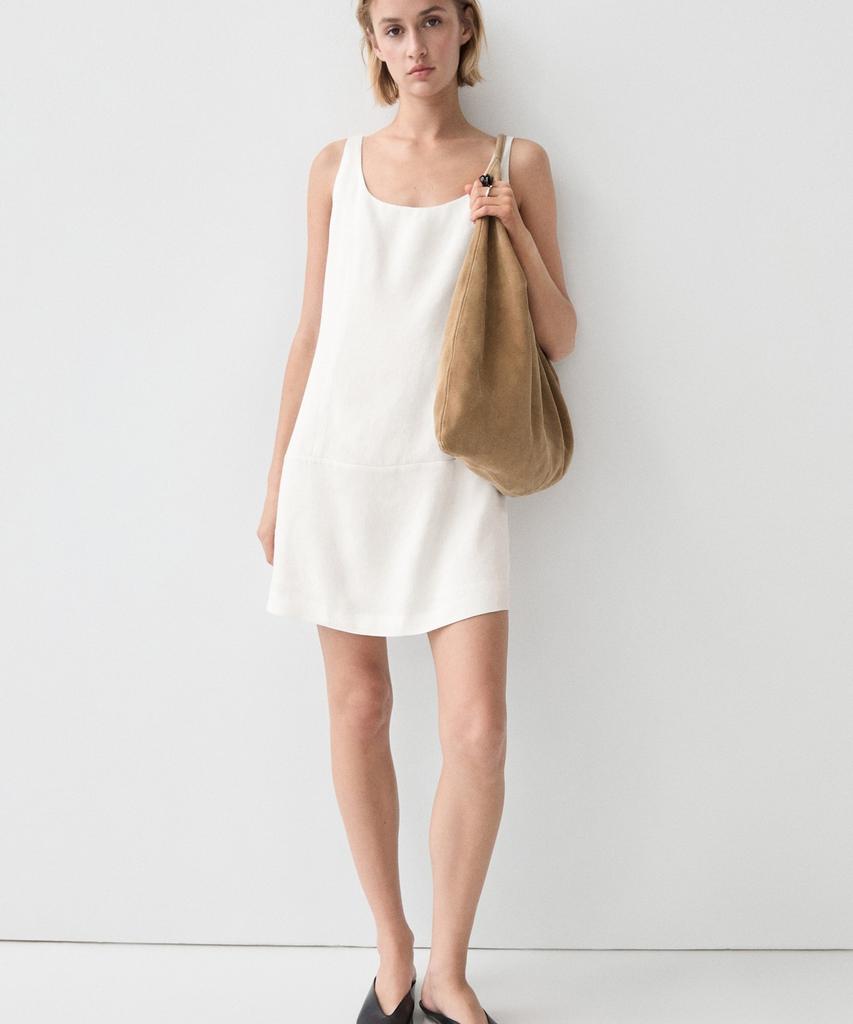 Masimodutti Linen Blend Fluid Short Dress