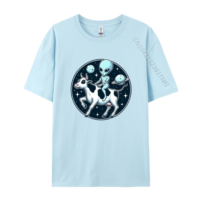 Alien Riding A Cow In Outer Space TShirt Graphic Tshirt Fitness Tight Tshirts Classic Cotton Men Casual
