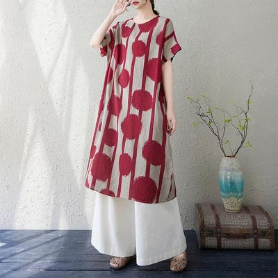 Short Sleeve Plus Size Cotton Vintage Floral New In Dresses for Women Casual Loose Long Summer Dress