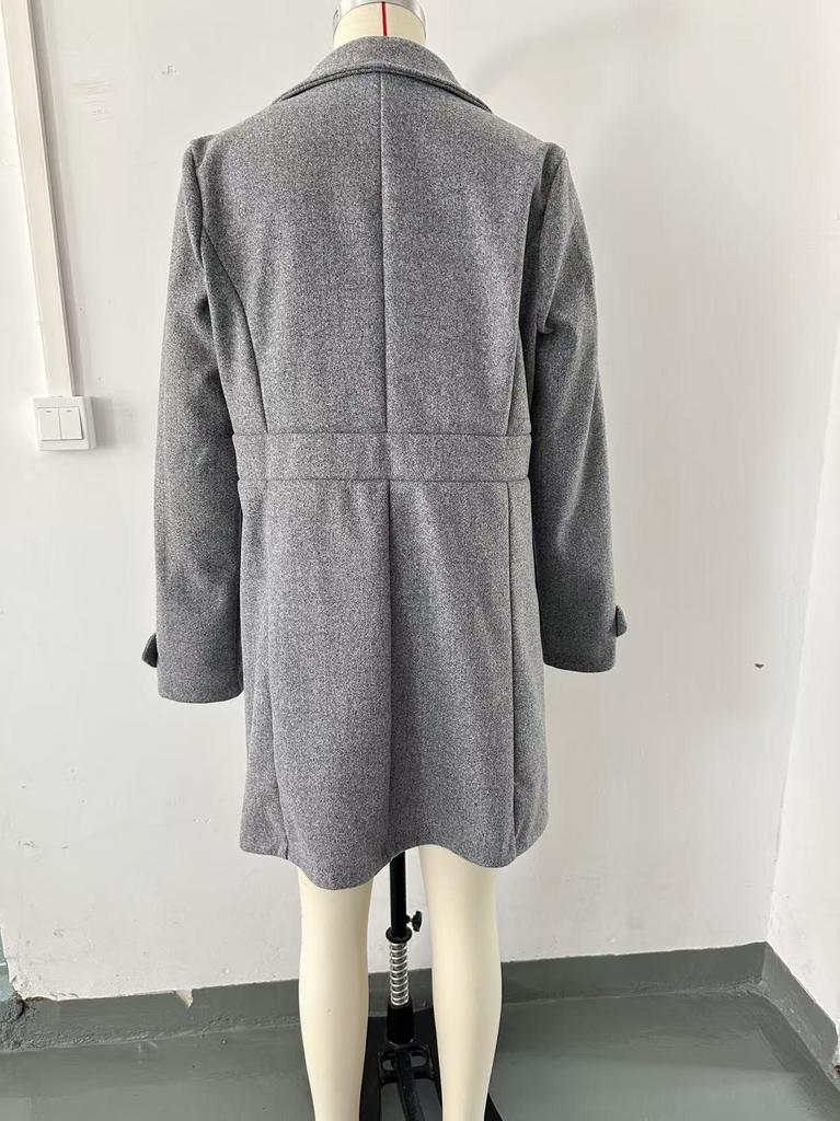 Cross2026 Autumn/Winter Mid-length Elegant Slim-fit Wool Coat with Lapel and Button Detail