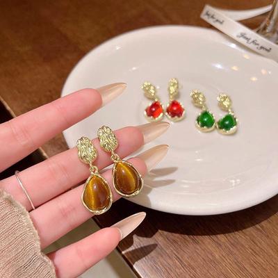 Elegant Tiger's Eye Teardrop Earrings - Autumn/Winter Women's Accessory