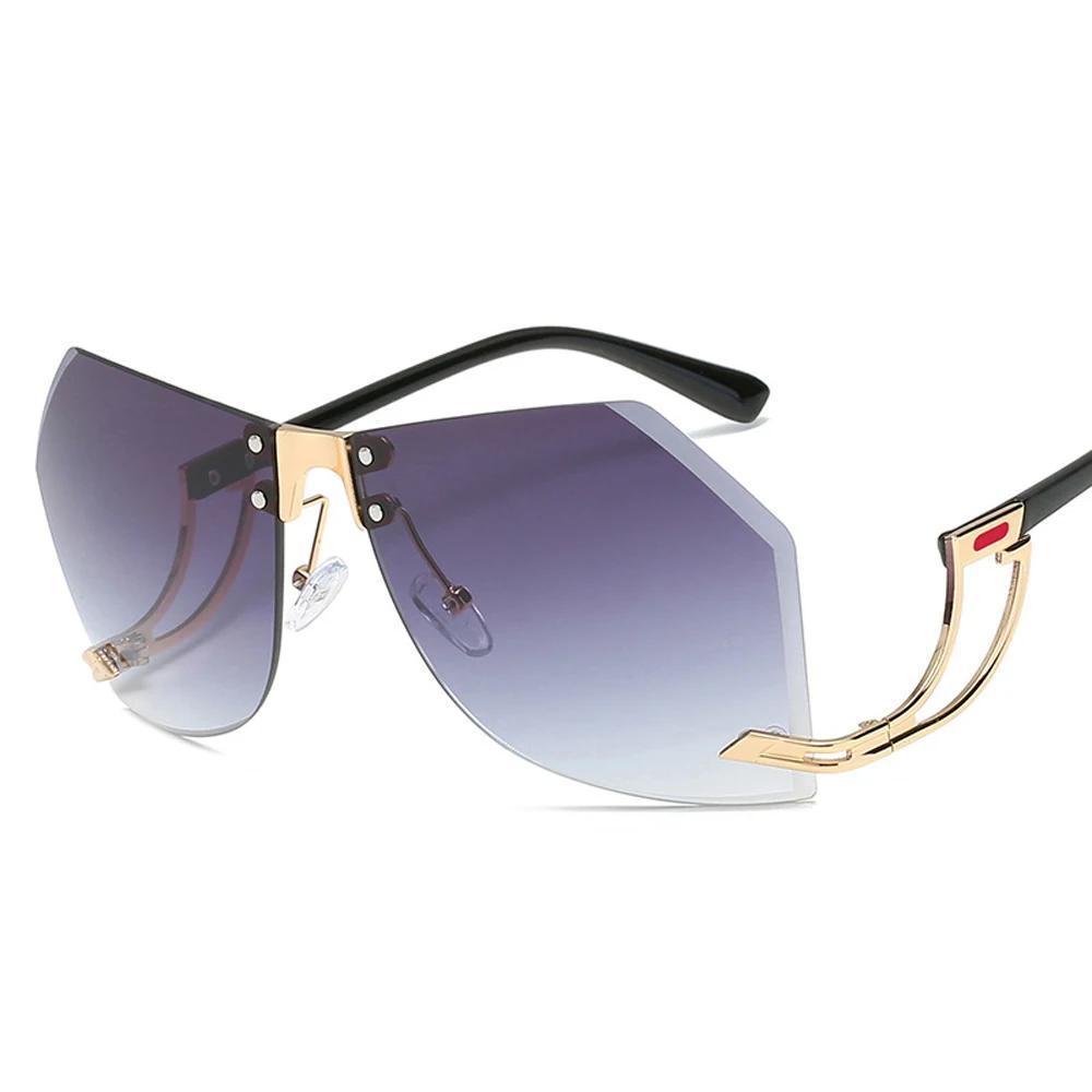 Neue unregelmäßige randlose Sonnenbrille für Damen, Designer-Rahmen aus Legierung, Übergröße, Gradienten-Sonnenbrille, modische weibliche klare Farbtöne