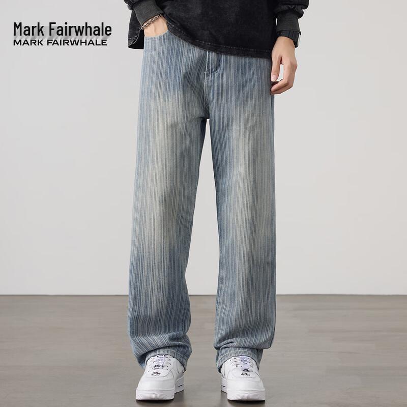 Mark Fairwhale Men's American Retro Striped Straight Jeans