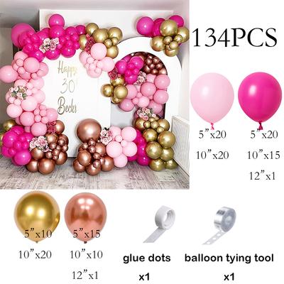 134 szt. Różowy Łuk Balonowy Zestaw Gorący Czerwony Różowe Złoto Girlanda Balonowa Temat Dziewczynka Księżniczka Impreza Urodzinowa Dekoracja Baby Shower Globos