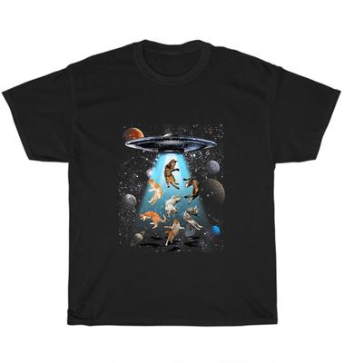 Galaxy Katze UFO Alien Entführung Lustige Katzen Kätzchen Liebhaber T-Shirt Unisex Tee Geschenk
