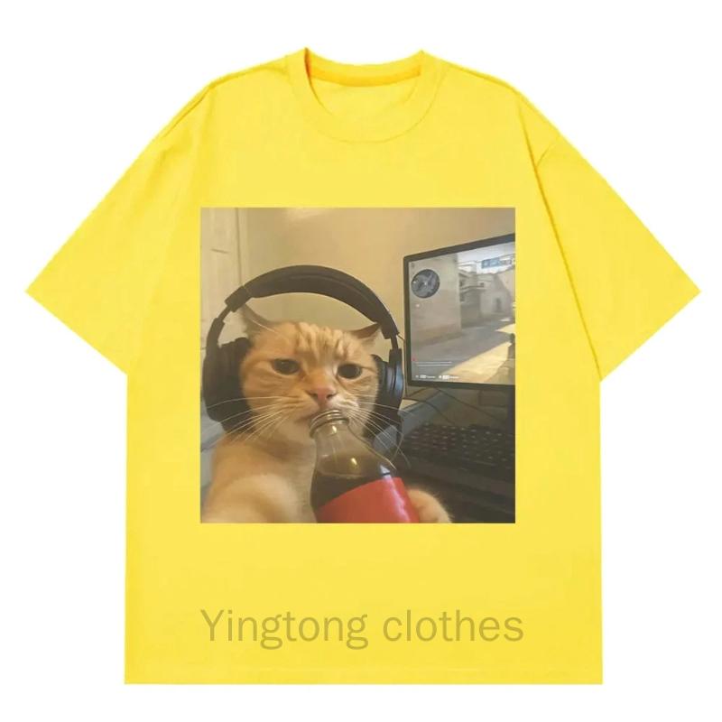 Funny Gamer Cat Meme Printed Tshirt Women Fashion Summer Short Sleeved Casual Harajuku T-shirts Tops Casual Clothing