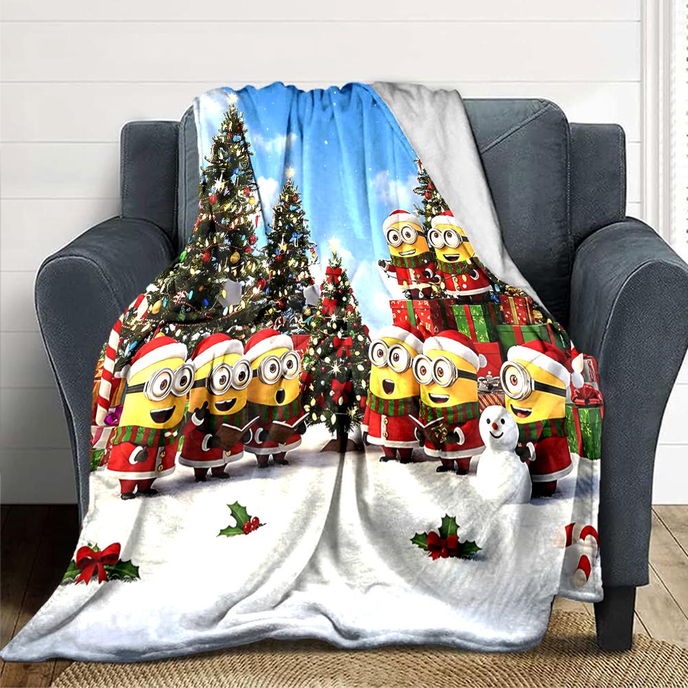 1Pc Happy Minions Holiday Wreath Blanket Soft Throw Blanket For Home Bedroom Bed Sofa Travel Office Solid Christmas Blanket