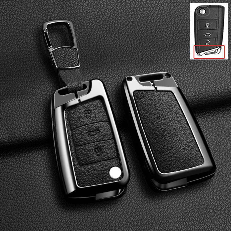 Interior Mouldings Car Zinc Alloy Leather Key Cover Case Protector For VW Volkswagen Golf 7 MK7 Tiguan MK2 Holder Shell Fob Keyc