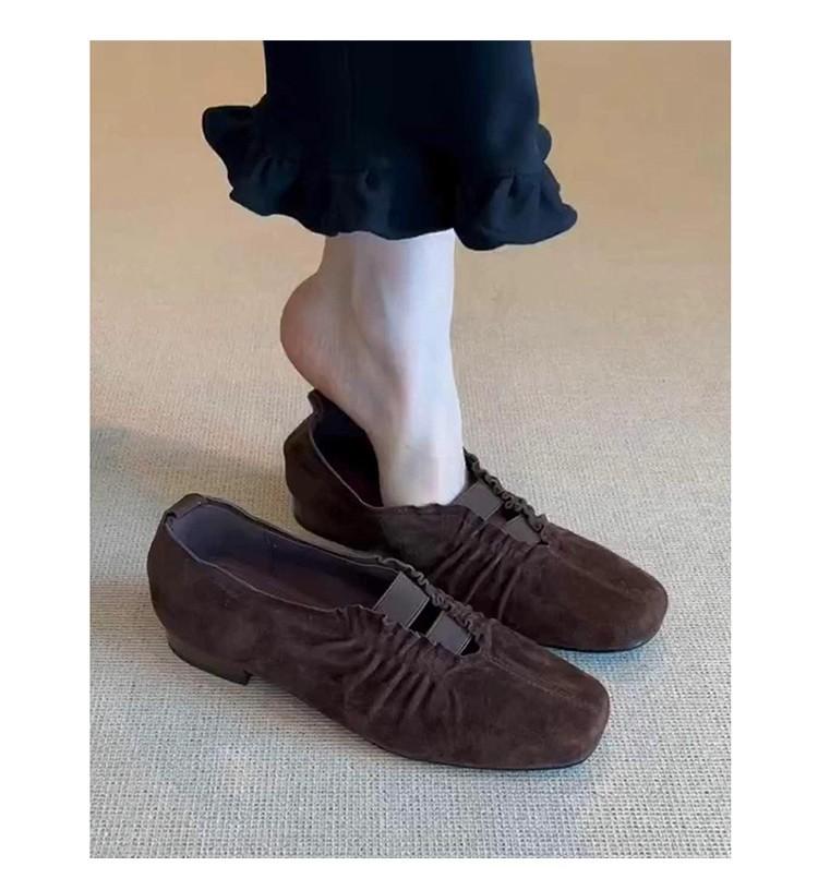 Retro Square-Toe Plissierte Einriemen Damen Vielseitige Einzelne Schuhe