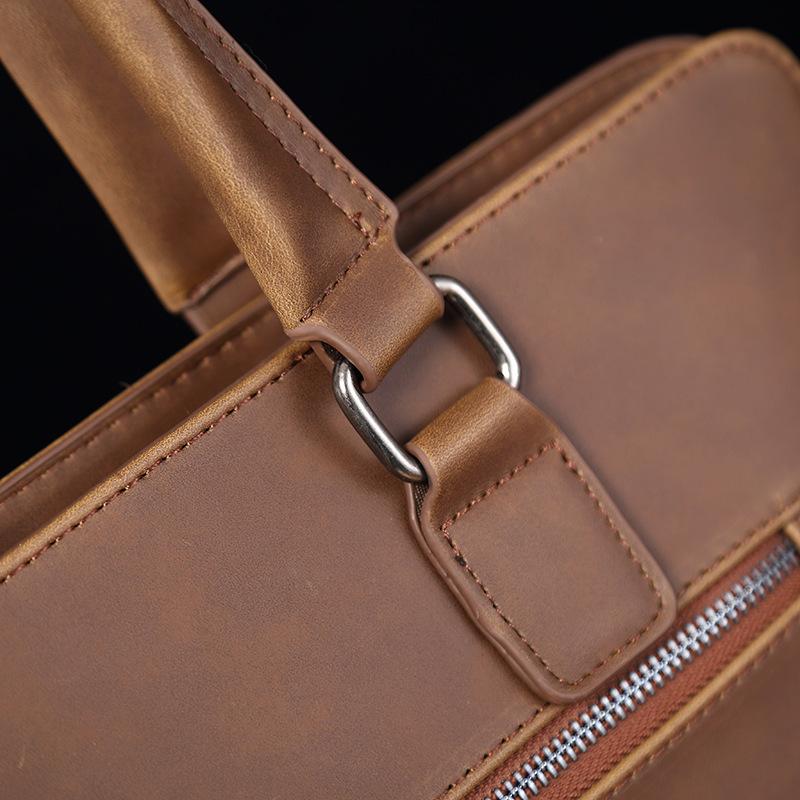 Korejská verze Crazy Horse Leather Pánská kabelka Taška přes rameno Aktovka PU Měkká kožená počítačová taška Neformální pánská taška