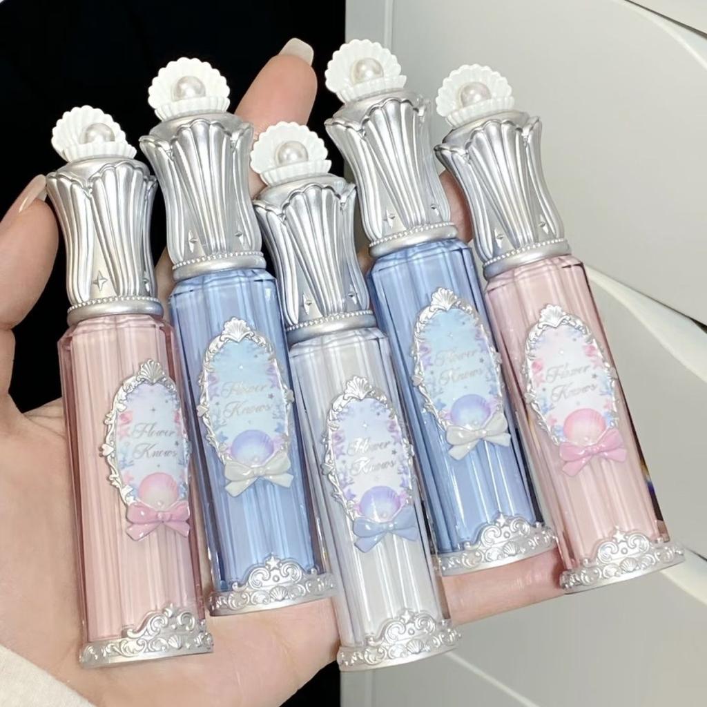 Flower Knows Mermaid da Lua Gloss Labial Transparente Coleção Brilho Labial Pedra Preciosa Hidratante Espelho Lábios Preenchedor Gloss Maquiagem 3.5ML