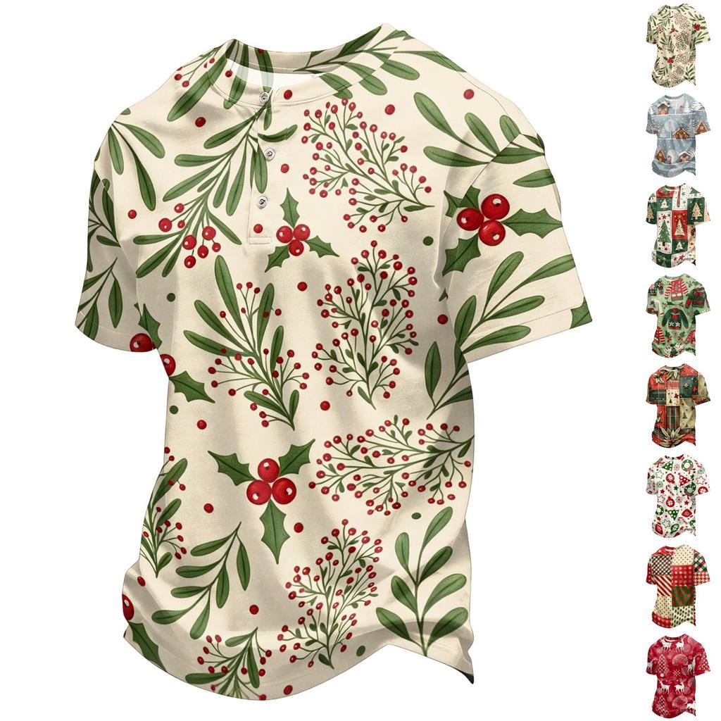 Men's Quick-Dry Round Neck Short Sleeve T-Shirt with Christmas Print for Holiday Party