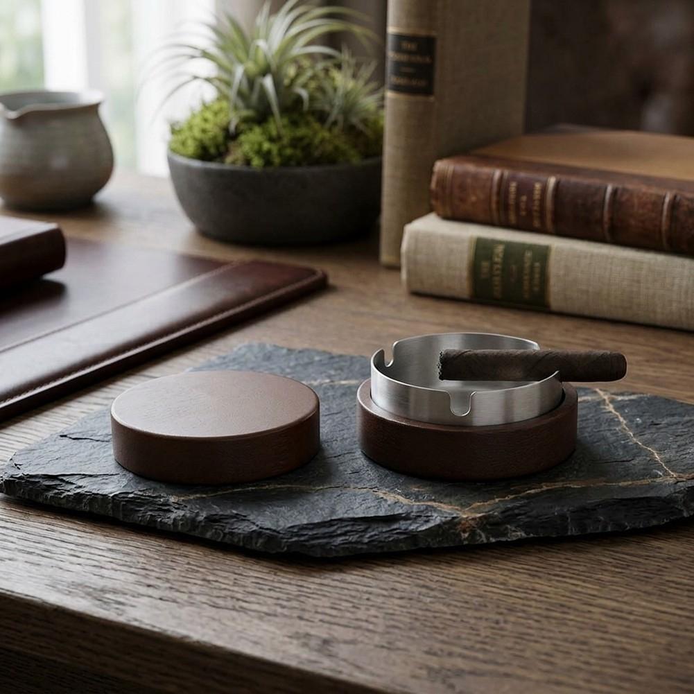 Elegant Wooden Holder with Windproof Lid and Steel Lining
