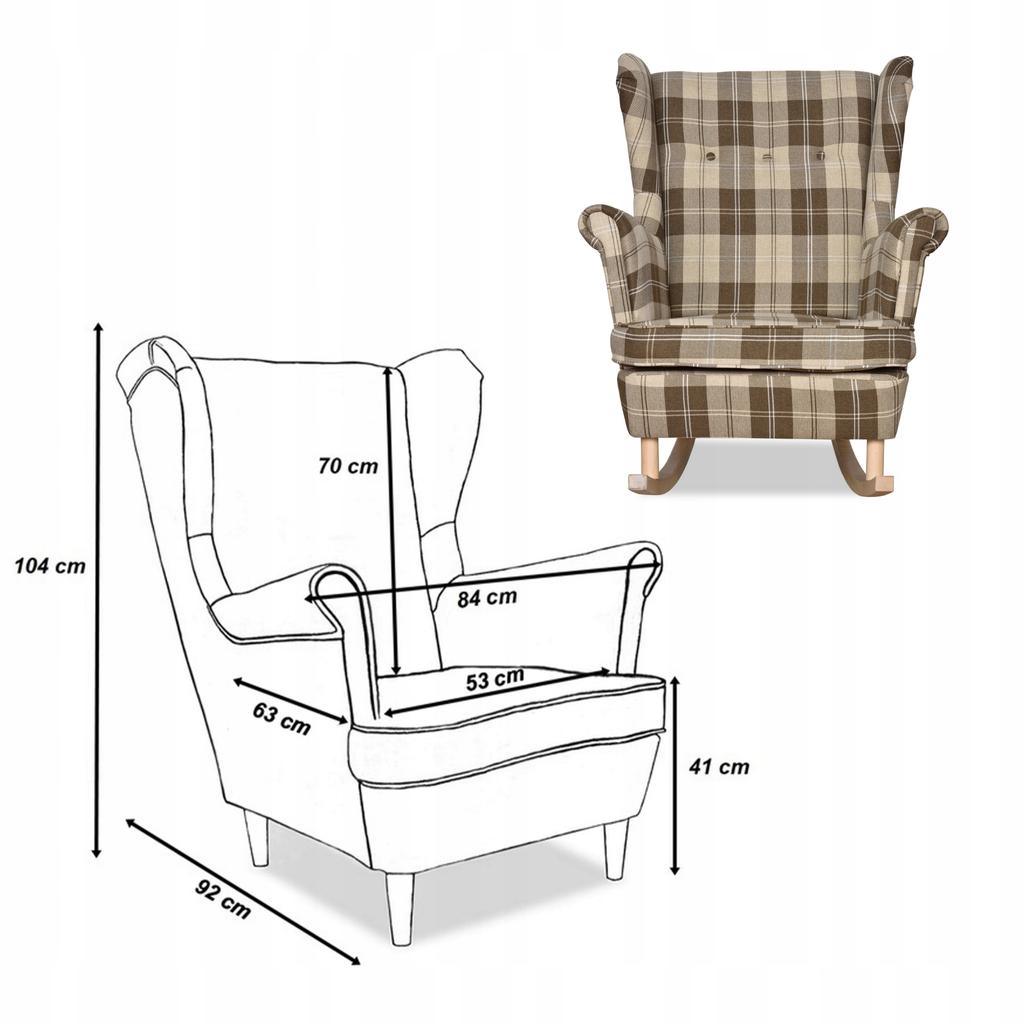 Fotel uszak Winston bujany skandynawski Family Meble krata brązowo - beżowa