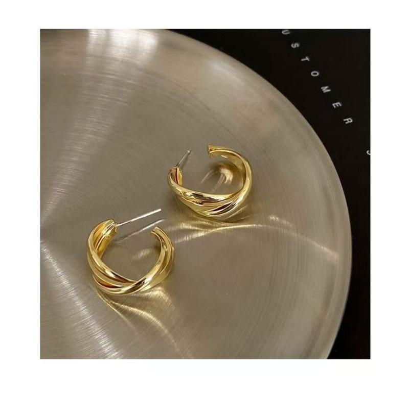 Hong Kong Style Gold Earrings, New Popular Style, High-end Temperament, Light Luxury Circle Earrings, Women's Metal Earrings