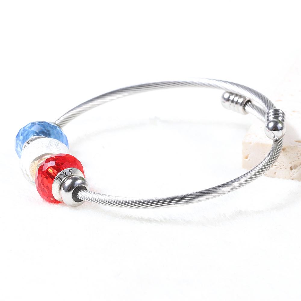 Tri-Color Stainless Steel Women's Bracelet: DIY Detachable Beads with Steel Wire Rope, European & American Style.