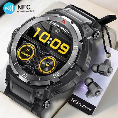 2025 Nové NFC 2 v 1 Bluetooth slúchadlá Smart hodinky TWS Hudba Hovor s slúchadlami 4 hodiny silných zvukových efektov Milovník hudby Muži SmartWatch