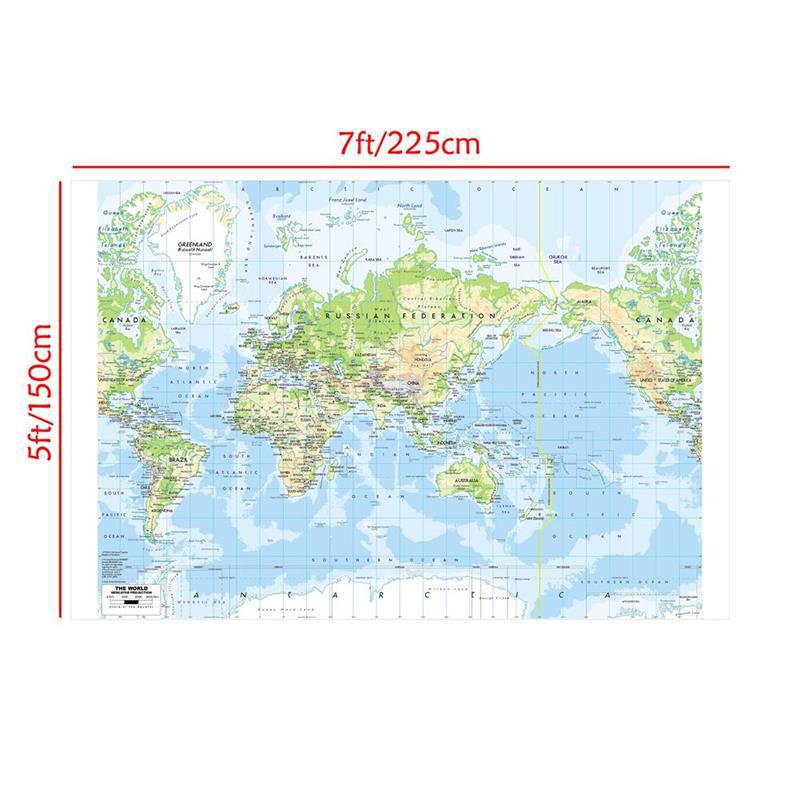 Without Frame English-World Map-Geographic Map with Cities Backdrop,Travel Supplies,for Classroom,Dorm,Office Decor