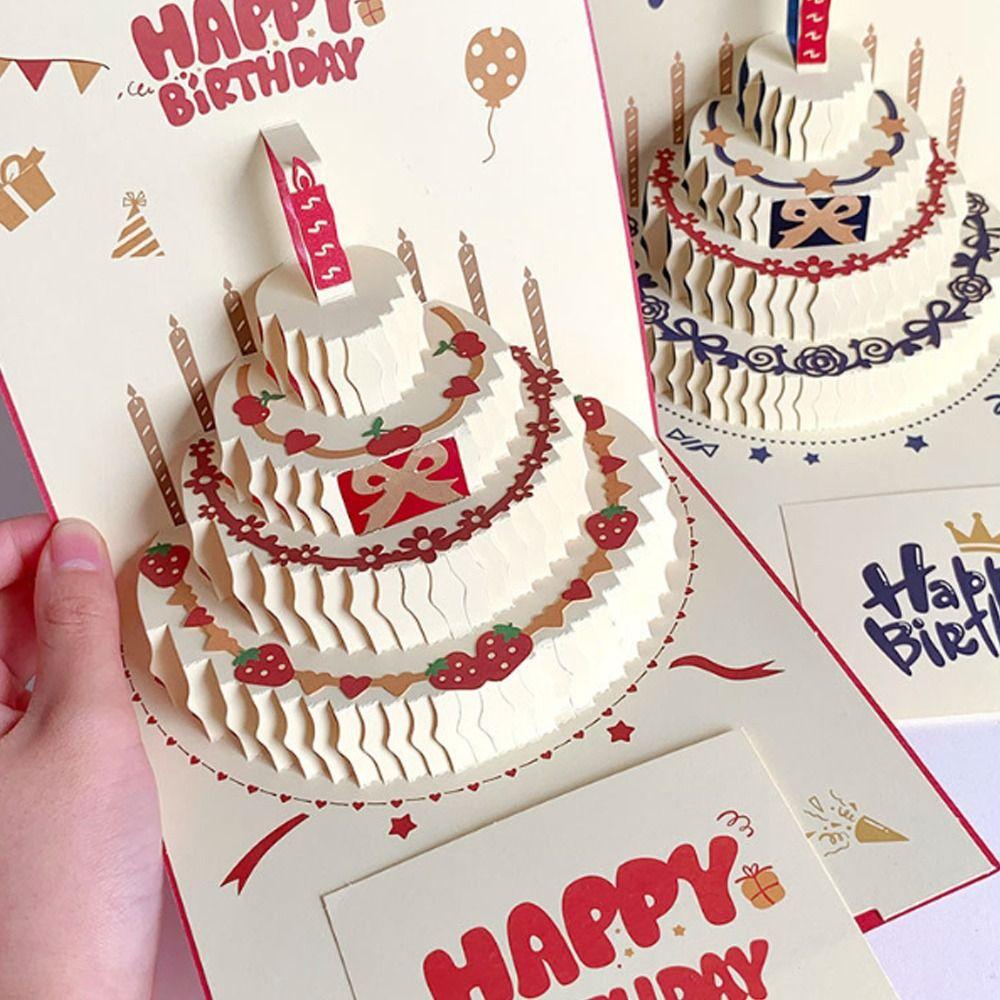 With Envelope 3D Happy Birthday Card Folding Birthday Cake Card Gift Message Cards  Birthday Party