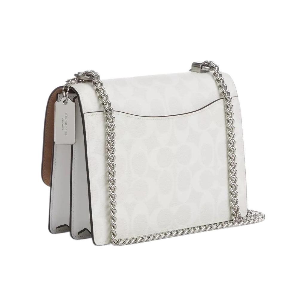 Coach Klare 21 Classic Monogram Flap Letter Logo Canvas And Leather Shoulder Crossbody Bag Small Women bags Glacier-White CP078-SVVS5