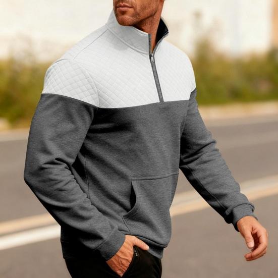 Yousheng Herr Kvartsdragkedja Sweatshirt Färgblock Casual Pullover Mock Neck Sweatshirt med Känguruficka för Höst Vinter Sport Fest Gata