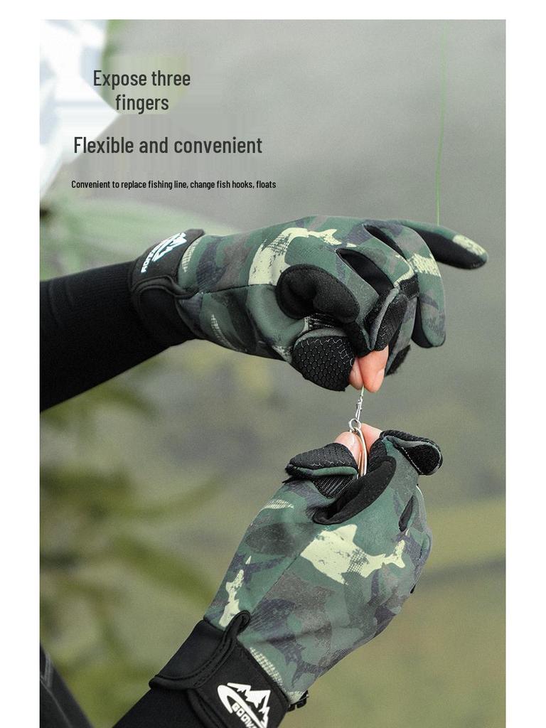 Warm Windproof Winter Fishing & Cycling Gloves for Men - Non-Slip, Touchscreen-Compatible, Fleece-Lined