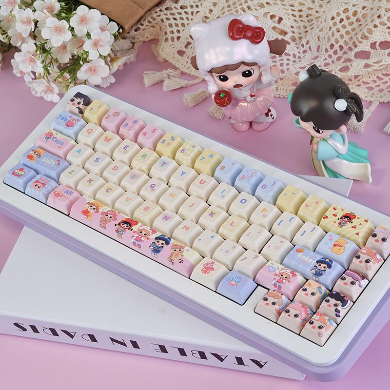 

Sweetheart Bubble Cute Girl Keycaps, PBT Dye-Sublimation, MOA Profile, Compatible with Keychron, Razer, Logitech