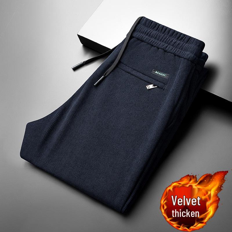 Pánské manšestrové kalhoty s fleecovou podšívkou - Elastické, volného střihu, s rovnými nohavicemi na podzim a zimu