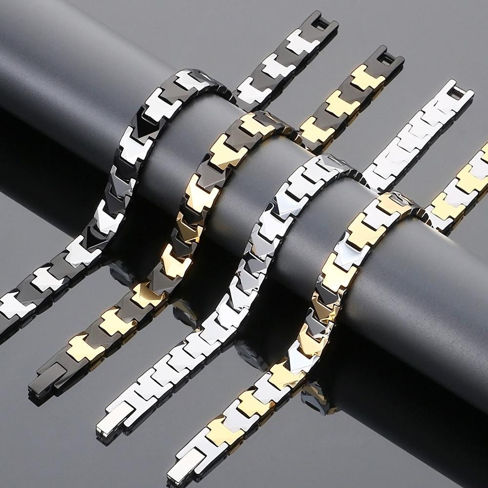Pánský zdravotní náramek Silný magnetický a Germaniový kámen Kulky Styl Wolframová ocel Článkový řetízek Náramky pro muže Šperky Žena