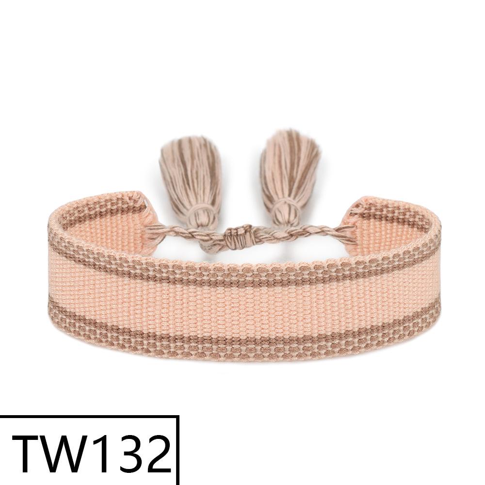 Handmade Bohemian Embroidered Logo Tassel Bracelet - Ethnic Style Friendship Band