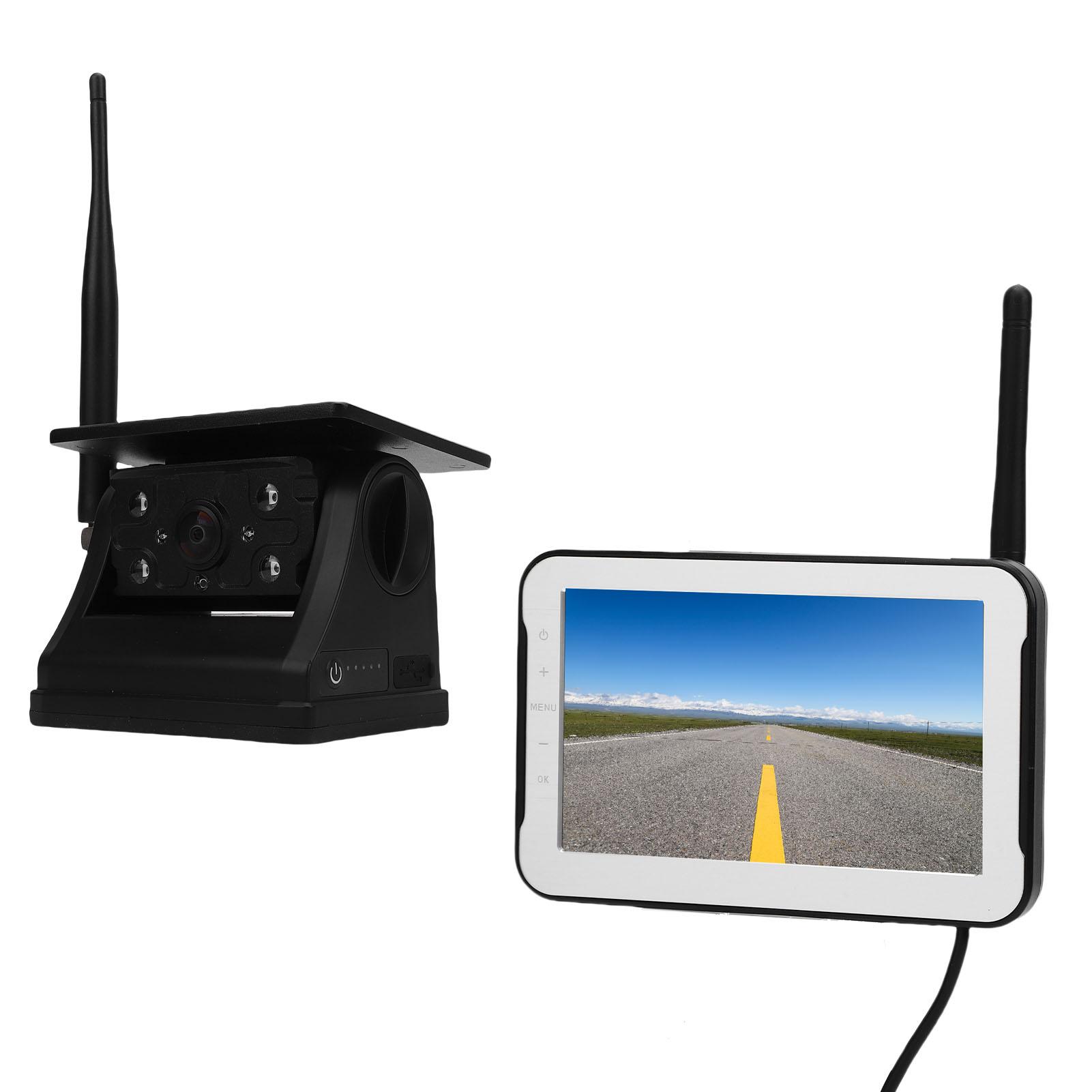 

Magnet Solar Wireless Backup Camera 5in Display 1080P 150 Degree Wide Angle 24hrs Battery Life 2.4Hz Signal Night Viewing for RV Trailer Truck