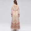 French Romantic-Style Printed Long-Sleeve Dress for Women Autumn V-Neck Puff Sleeves Elastic Waist A-Line Elegant Long Maxi Dress