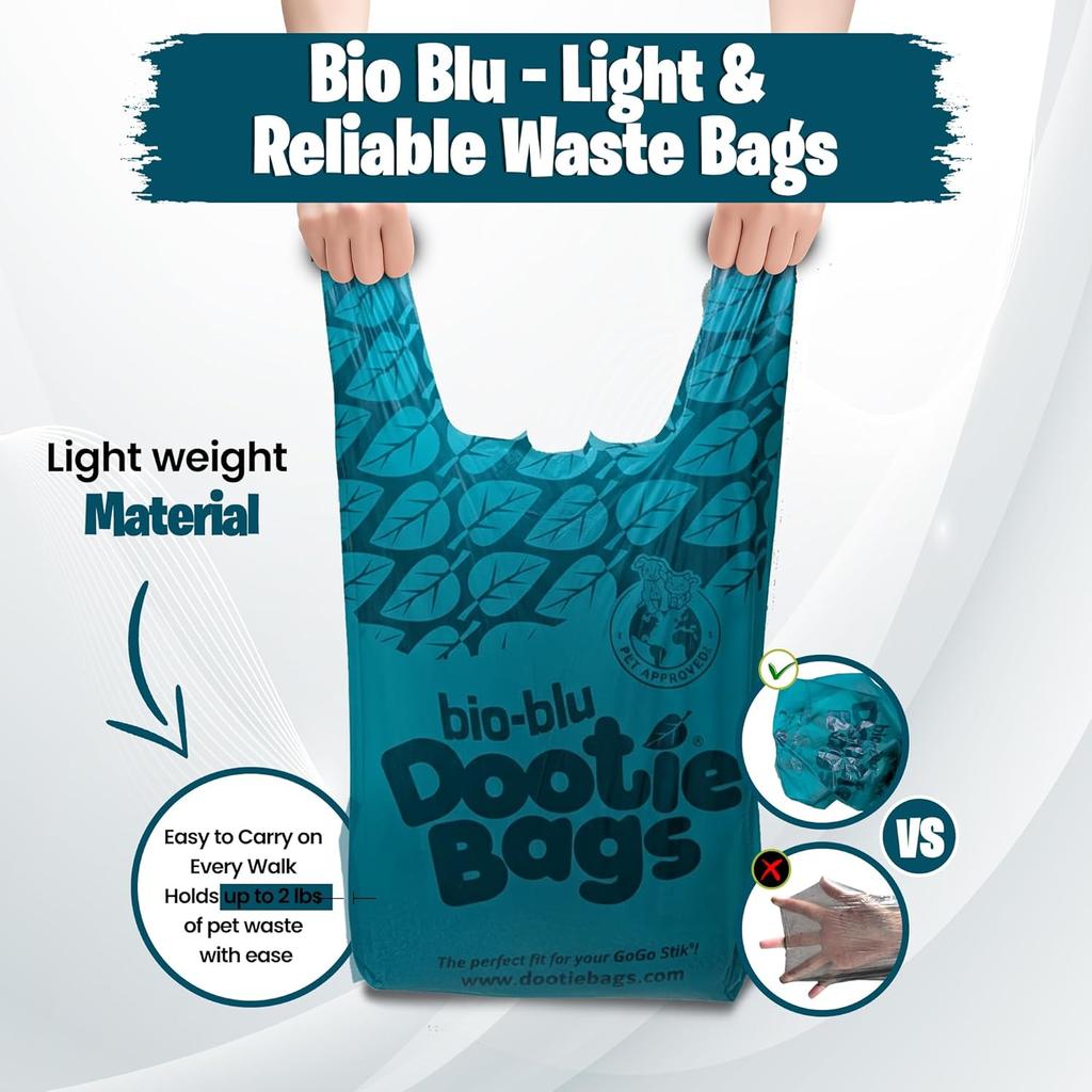 Bio-Blu Dootie Bags®, Premium Medium-Large, E-Z Tie Handle Poop Bags, Made with Superior Material, Strong, Leak Proof, 100 Count. Fits GoGo Stik ST
