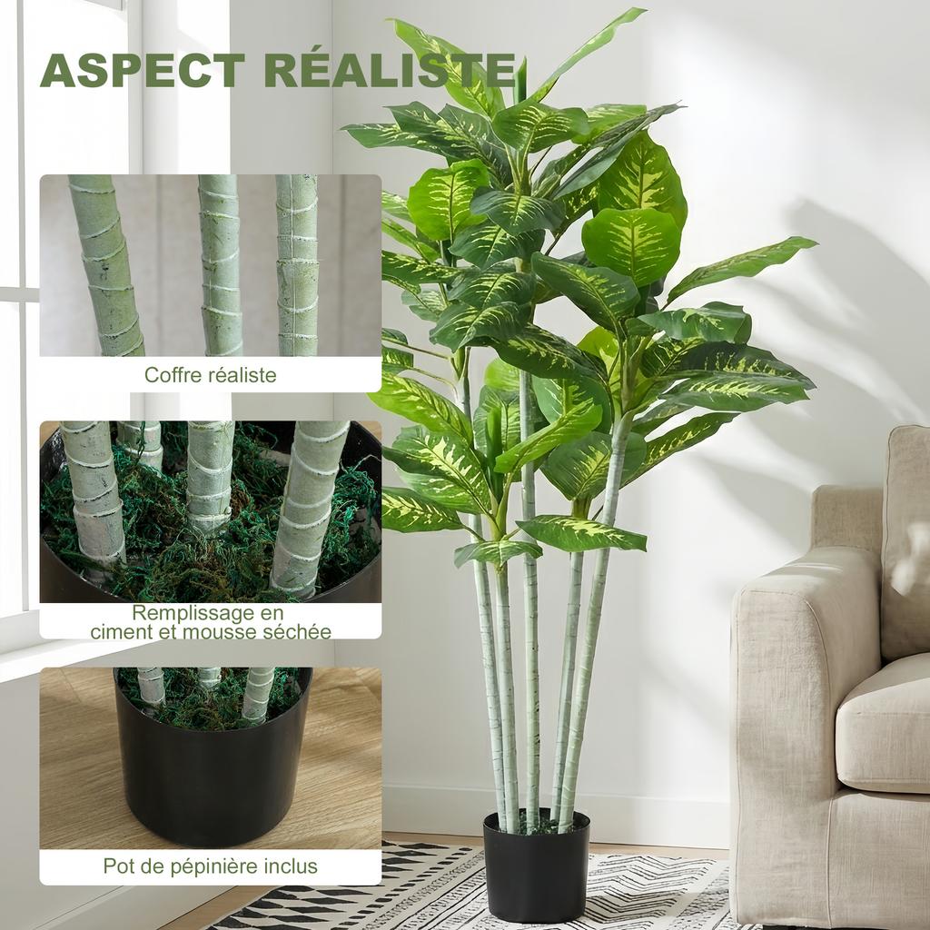 Artificial Calathea Plant Height 150 cm Cement Pot 53 Leaves - Indoor